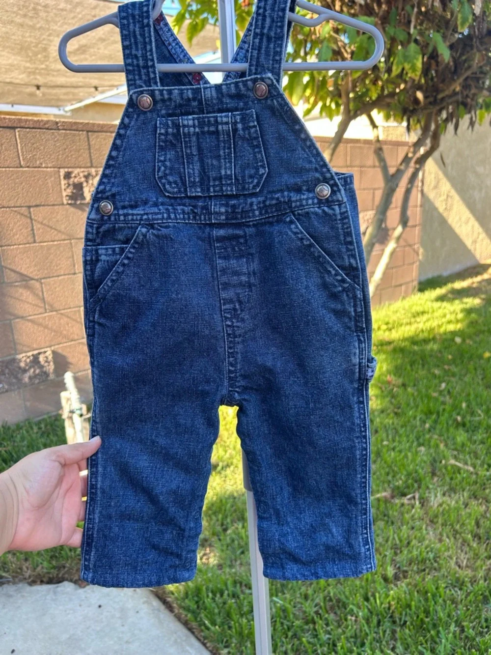The Children's Place Dark Blue Denim Overalls with Plaid Cuffs